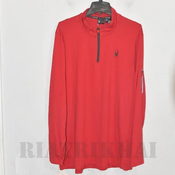 RED NWT Men's  1/4 ( Quater) zip Active Lightweight Pullover Spyder - Picture 4 of 11